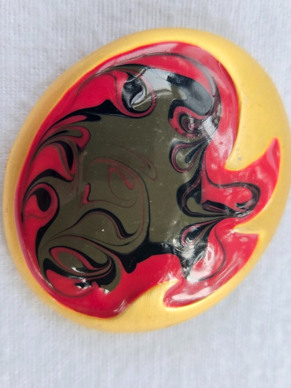Vintage Don-Lin Abstract Enamel Brooch Pink Black Gold Tone Wearable Art